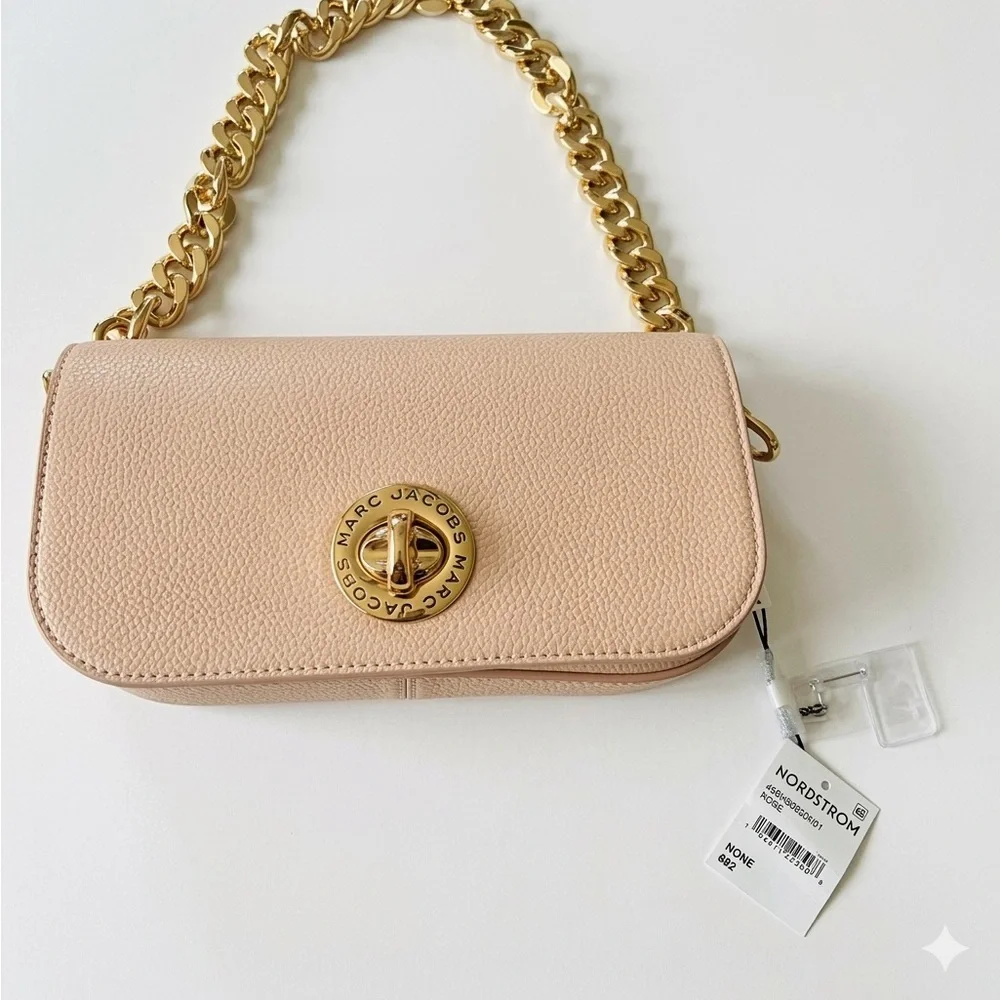 Marc Jacobs Blush Pink Pebbled Leather Crossbody with Gold Chain